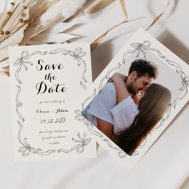 Save The Date Whimsical Quirky Hand Draw Bow Enregistrer La Cart (Créateur téléchargé)