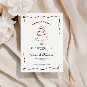 Save The Date Whimsical Quirky Main tiré Mariage de gâteau de ce