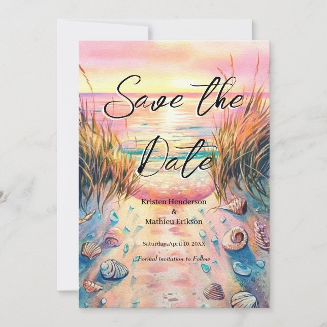Save The Date Whimsical Seashells Beach Wedding (Devant)