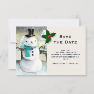 Save The Date Whimsical Snowman Winter Scene Christmas Drawing