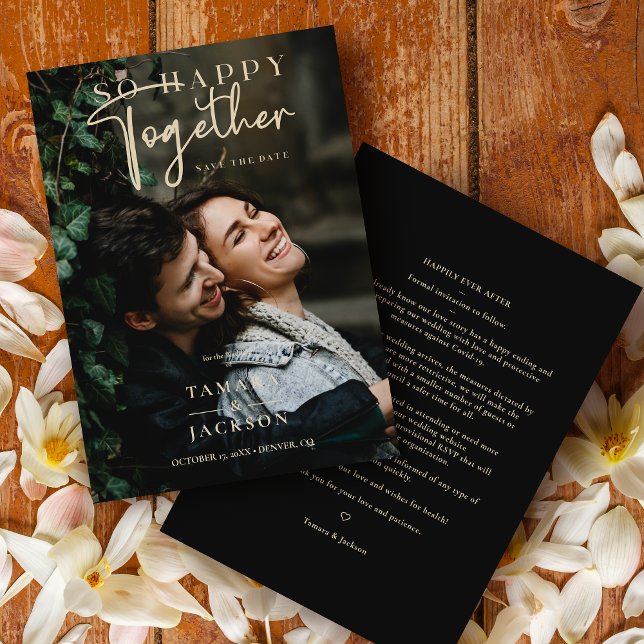 Save The Date Whimsical So Happy Together Quote Photo Wedding (Whimsical So Happy Together Faux Gold Quote Photo Wedding Save the Date Card with Envelope. )