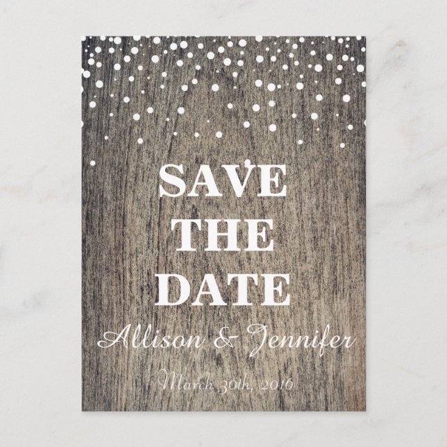 Save the Date White and Gold Glitzer Imitate Fossi Ankündigungspostkarte (Vorderseite)
