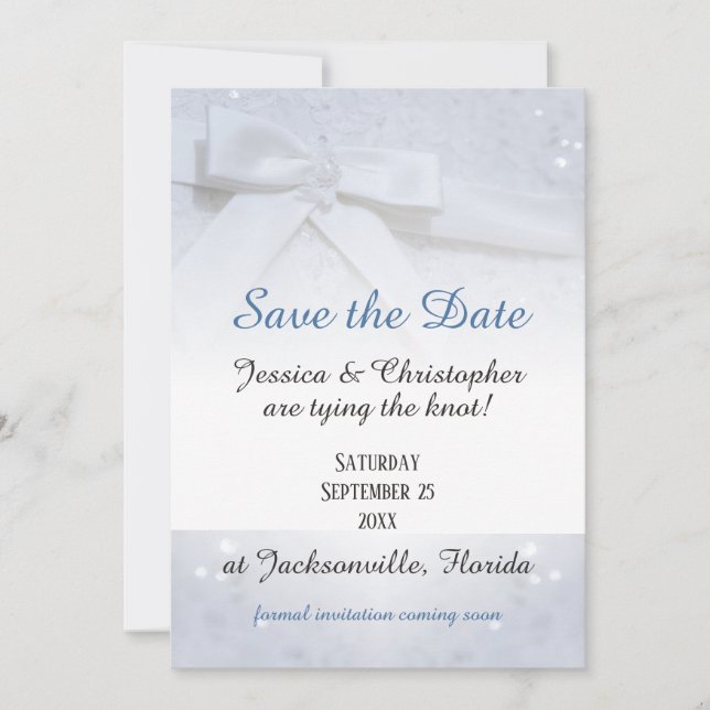Save the Date White Bows | Krawatte Die Knotenhoch Einladung (Vorderseite)