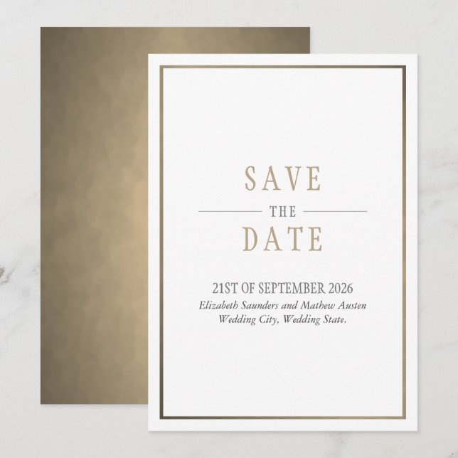 Save the Date White Bronze Gold Einladung (Vorne/Hinten)