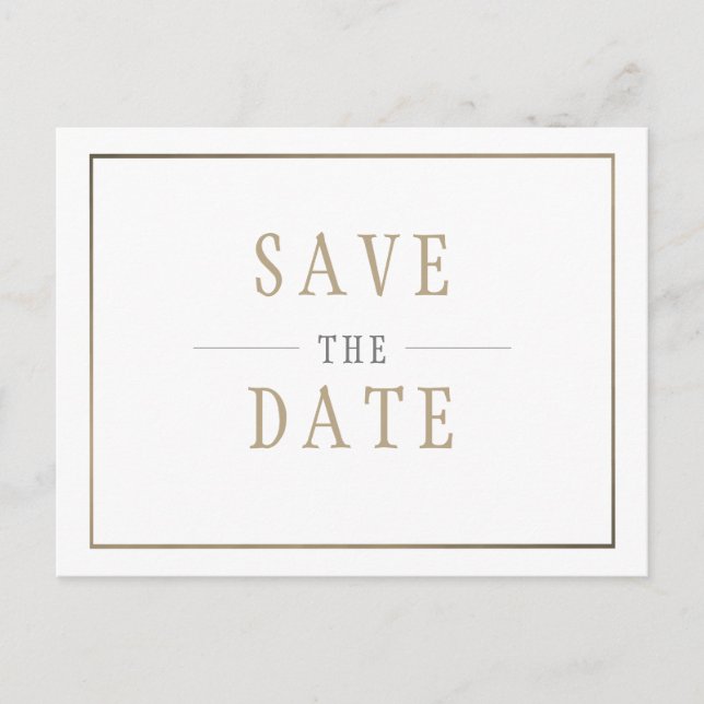 Save the Date White Gold Simple Wedding Einladungspostkarte (Vorderseite)
