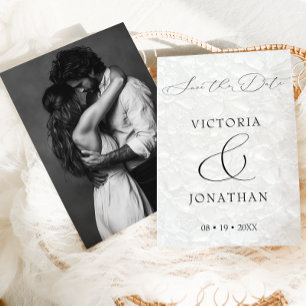 Save The Date White Modern Elegant Script Photo