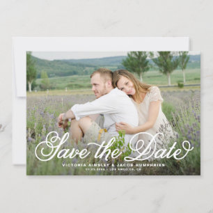 Save The Date White Rustic Whimsical Script Floral Photo