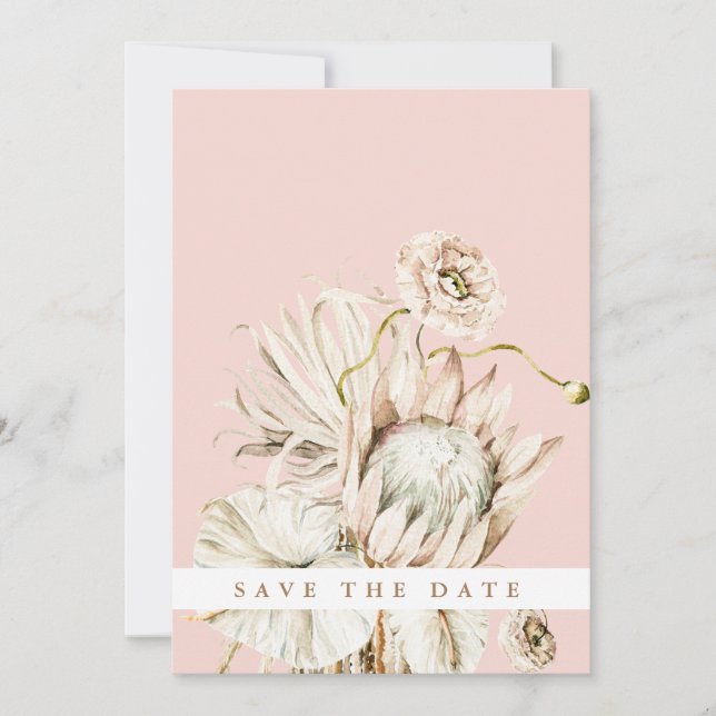 Save The Date Wild Boho Protea Pampas Grass Mariage Photo Blush (Devant)