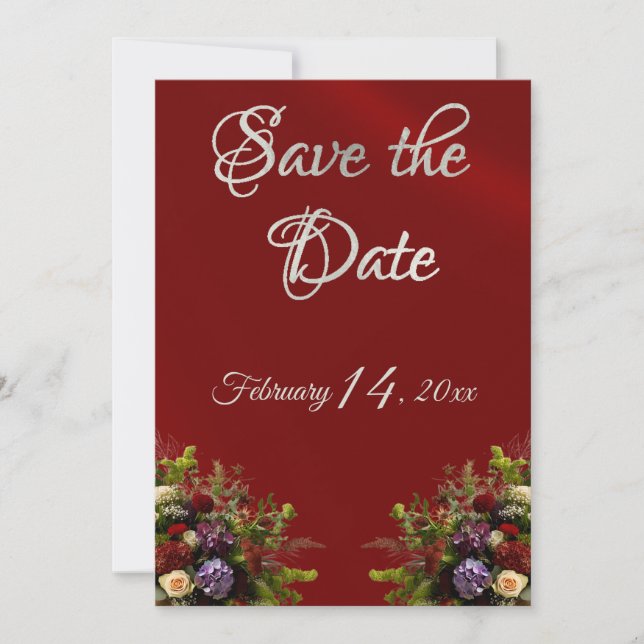 Save The Date Wildflowers, Ribbon & Photo - Red (Devant)