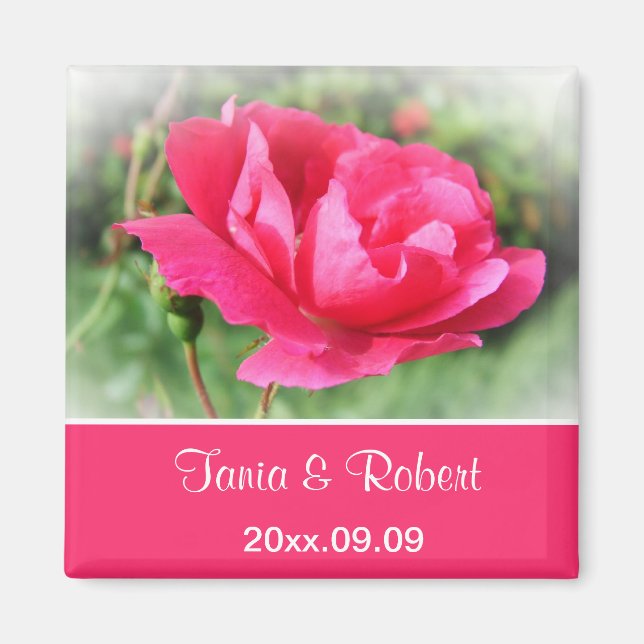 Save the Date, wildrosa Rosa-Blume. Magnet (Vorne)