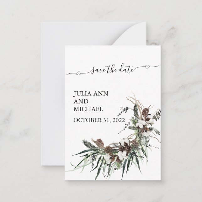 Save the Date Winter Foliage Weihnachtswolle Mitteilungskarte (Vorderseite)