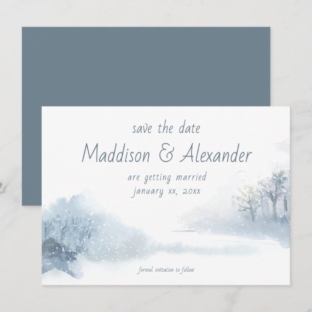 Save the Date, Winter, Hochzeit, Blau, Weiß Karte (Vorne/Hinten)