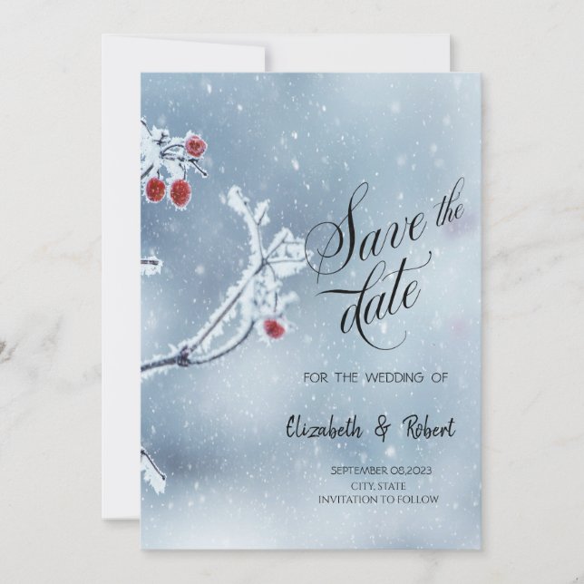 Save The Date Winter Wonderland Branches Bleues Enregistrer La D (Devant)