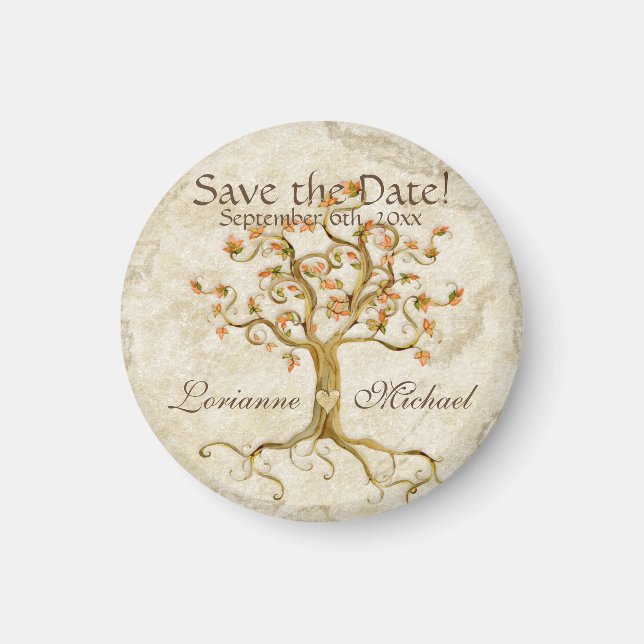 Save the Date wirl Tree Roots Antiqued Parchment Magnet (Vorne)
