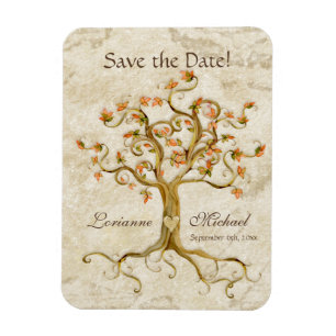 Save the Date wirl Tree Roots Antiqued Parchment Magnet