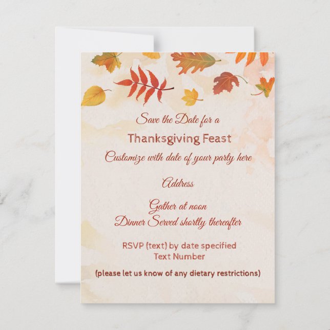 Save The Date Woodland Thanksgiving Party Amis et famille (Dos)