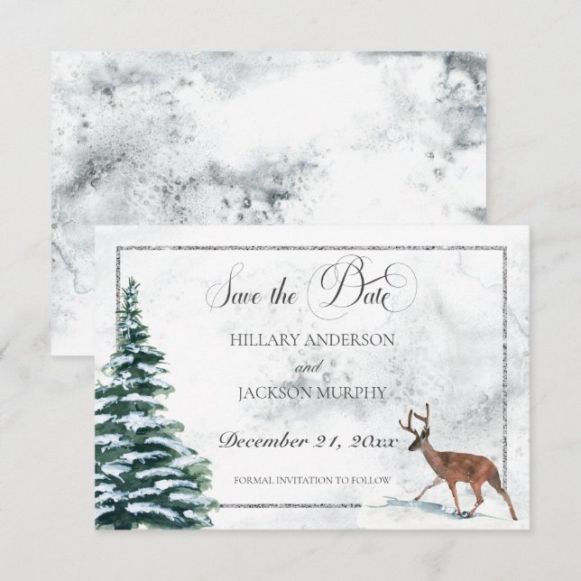 Save The Date Wreath d'hiver et Mariage cardinal (Devant / Derrière)