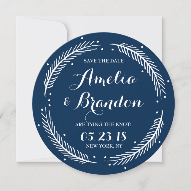 Save The Date Wreath d'hiver lunatique de la Marine Enregistrer  (Devant)