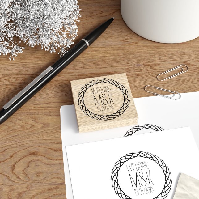 Save the Date Wreath DIY Wedding Rubber Briefmarke Gummistempel (A simple wreath Save the Date rubber stamp with space for your initials and wedding date)
