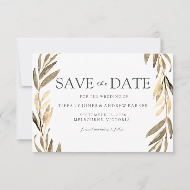 Save The Date Wreath Doré Moderne Sauvez La Date (Devant)