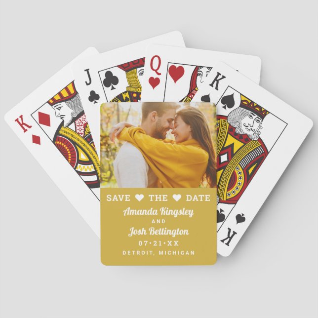 Save the Date Yellow Custom Wedding Foto Spielkarten (Rückseite)