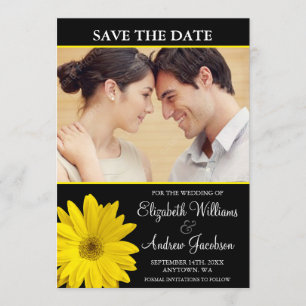 Save The Date Yellow Daisy Black Photo Enregistrer la date