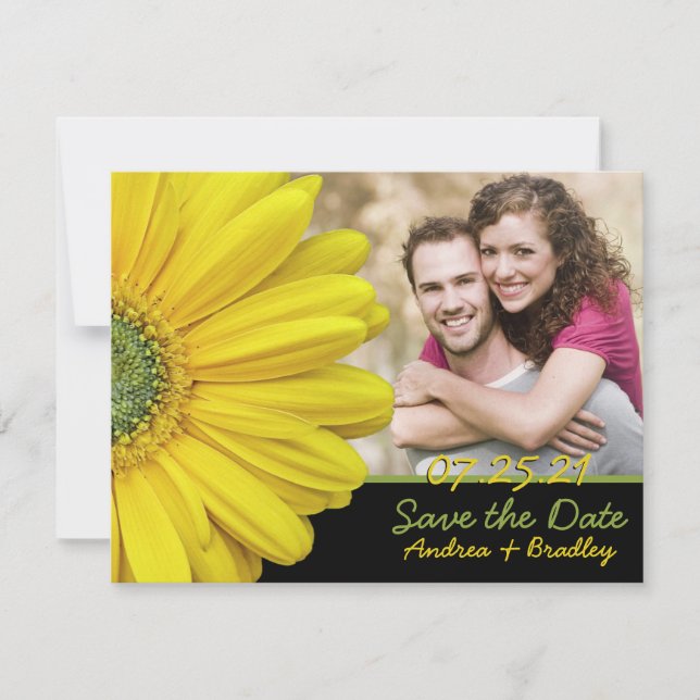 Save The Date Yellow Gerbera Daisy Photo Mariage Date de sauvega (Devant)