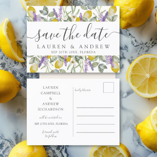 Save the Date Zitronen und Lavendel Hochzeit Postkarte