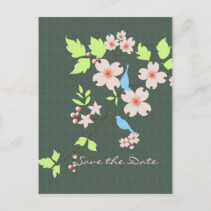 Save the Date zwei blaue Vögel auf dem Dogwood-Zwe Ankündigungspostkarte