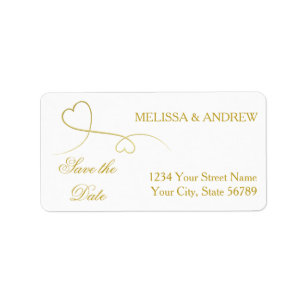 Save The Date Zwei elegante Goldherzen Hochzeit Adressaufkleber