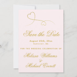 Save The Date | Zwei goldene Herzen Rosa Hochzeit