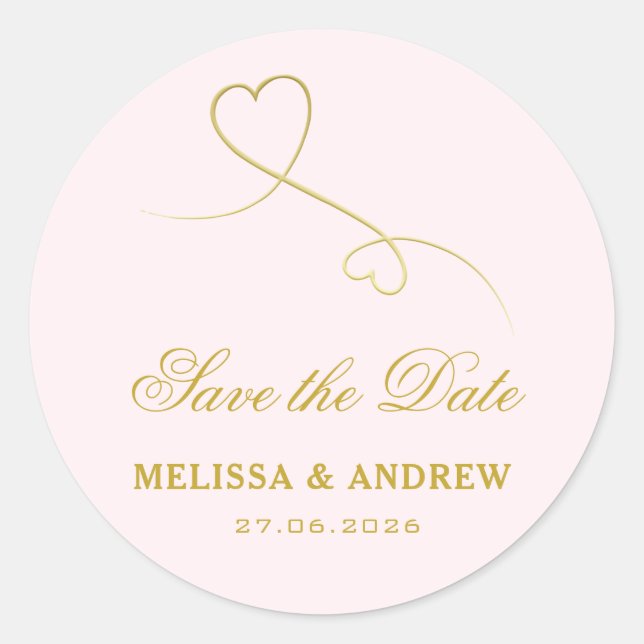 Save The Date | Zwei goldene Herzen Rosa Hochzeit Runder Aufkleber (Vorderseite)