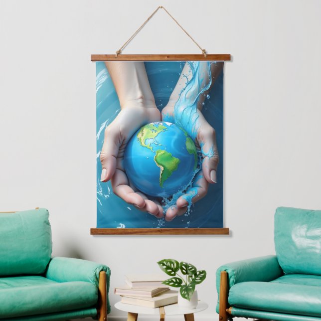 “Save the Earth Water Planet Tapestry  Wandteppich Mit Holzrahmen (Wohnzimmer)