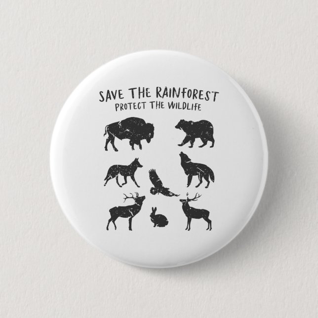 Save The Rainforest Protect The Wildlife Animal Gr Button (Vorderseite)
