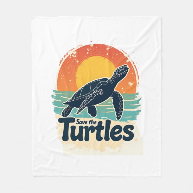 Save The Turtles Animal Rights Sea Turtle Retro St Fleecedecke (Vorderseite)