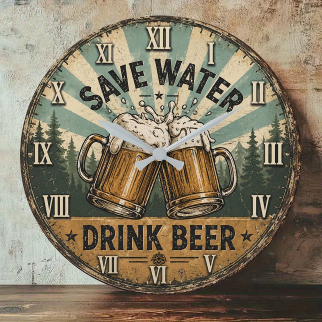 Save Water Drink Beer Funny Große Wanduhr (Von Creator hochgeladen)