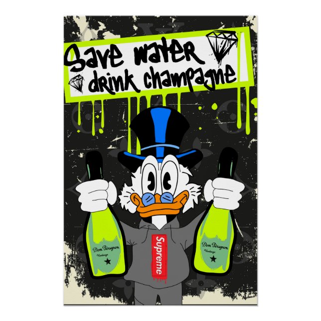 Save Water, Drink Champagne (Neon Drip Duck) Poster (Vorderseite)