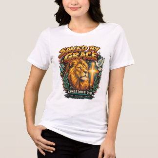 Saved by Grace Lion Christian Faith T-Shirt wird ü Tri-Blend Shirt