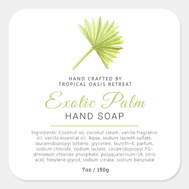 Savon de beauté étiquette palme tropicale logo ou  (Devant)