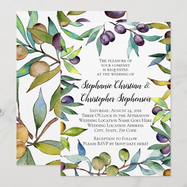 Savory Olive Toskana Hochzeit Einladung (Vorne/Hinten)