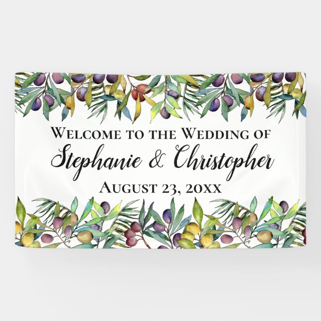 Savory Olives Toskanische Hochzeit Wasserfarbe Wil Banner (Horizontal)
