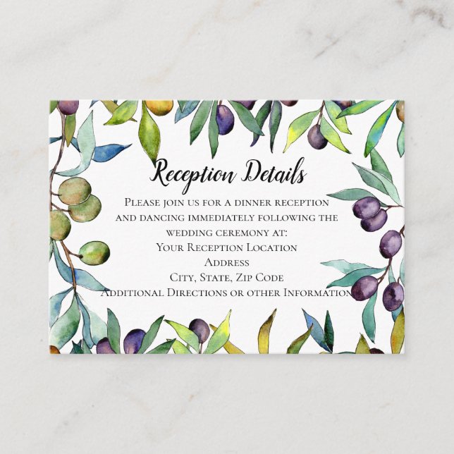Savory Olives Toskanisches Hochzeitsszenario Begleitkarte (Vorderseite)
