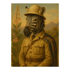 Savvy Zebra Explorer Portrait with Monocle Poster