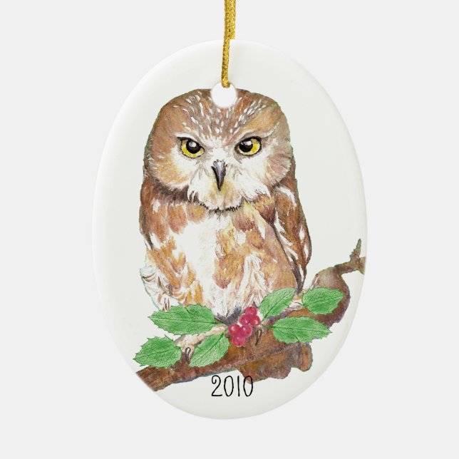 Saw Whet Owl Weihnachtsschmuck (Vorne)