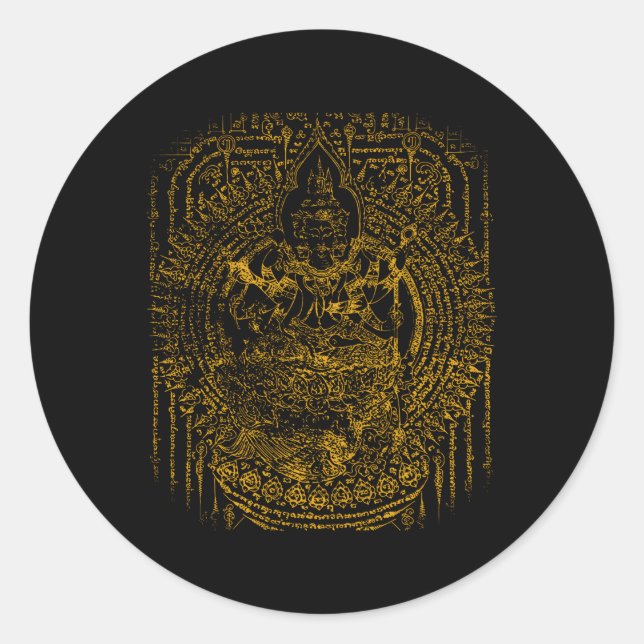 Sawadee Thai Traditioneller Sak Yant Thai Twin Tig Runder Aufkleber (Vorderseite)