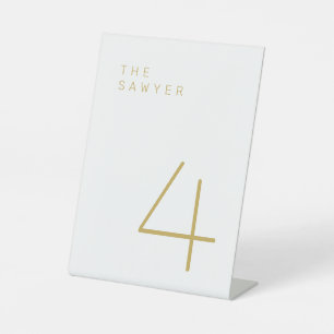 Sawyer 4 Gold und Weiß Tischnummer Sockelschild