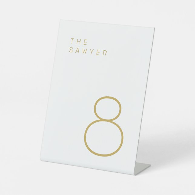 Sawyer 8 Gold und Weiß Tischnummer Sockelschild (Vorderseite)
