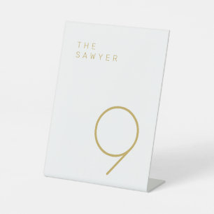 Sawyer 9 Gold und Weiß Tischnummer Sockelschild