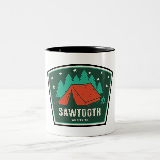 Sawzahnwilderness Idaho Camping Zweifarbige Tasse (Mittel)