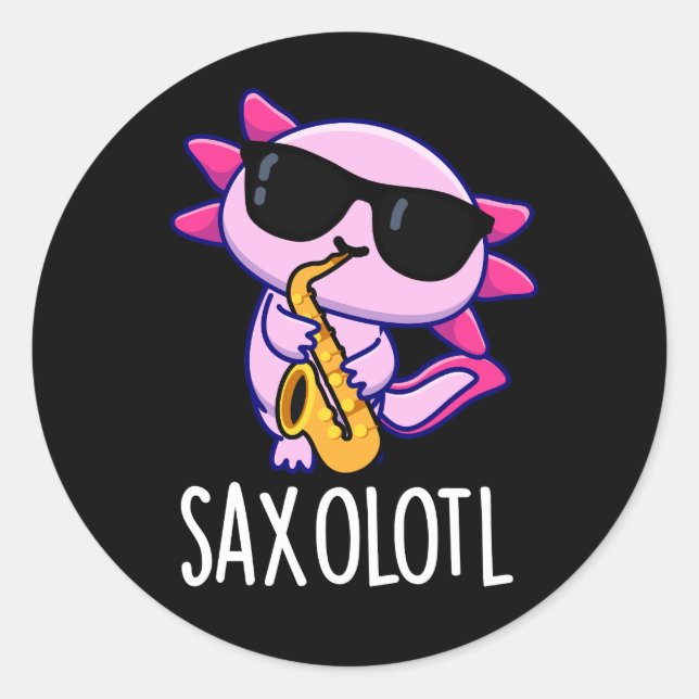 Sax-olotl Funny Saxophone Puns Dark BG Runder Aufkleber (Vorderseite)